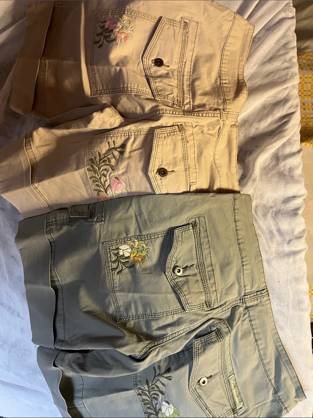 TWO PAIRS Z Co Premium Beige and Green Embroidered Bermudas Shorts 15”waist